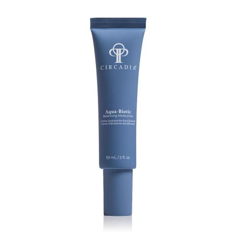 Potje Circadia AquaBiotic Balancing Moisturizer 60 ml in een witte verpakking met blauwe en grijze accenten.