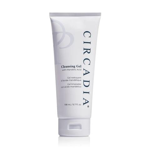 Witte tube Circadia Cleansing Gel with Mandelic Acid, 198 ml, met grijze en blauwe accenten en een witte dop.