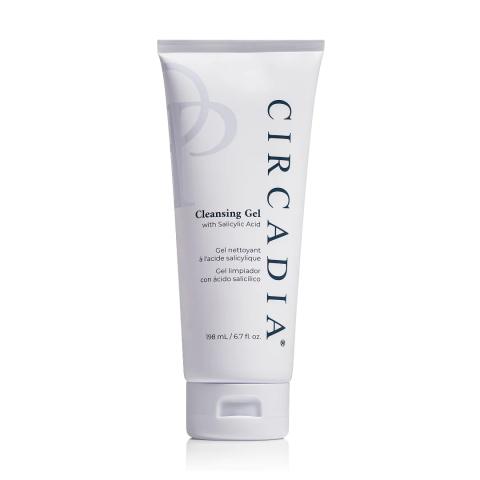 Witte tube Circadia Cleansing Gel with Salicylic Acid 198 ml met grijze en blauwe accenten.